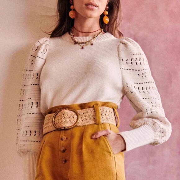 Sezane Sweaters - NWT Sezane Orion Jumper Sweater Cream Ivory Knit French Soft Casual Puff Sleeves